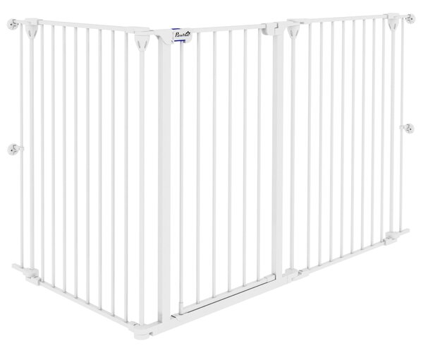 PawHut Poartă pentru Câini cu 3 Panouri și Sistem Dublu de Închidere, Barieră pentru Câini pentru Scări, Uși, Holuri, 206x90 cm, Alb | Aosom Romania