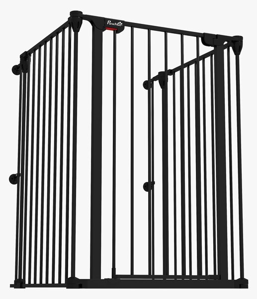 PawHut Poartă pentru Câini cu 3 Panouri și Sistem Dublu de Închidere, Barieră pentru Câini pentru Scări, Uși, Holuri, 206x90 cm, Negru | Aosom Romania