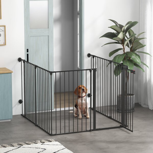 PawHut Poarta Pliabila pentru Caini de Talie Medie Siguranta Modulara Metal si Plastic 123x102x90cm Negru | Aosom Romania