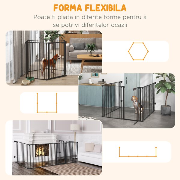 PawHut Poarta Pliabila pentru Caini de Talie Medie Siguranta Modulara Metal si Plastic 123x102x90cm Negru | Aosom Romania