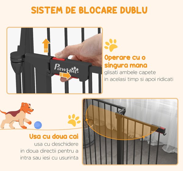 PawHut Poarta Pliabila pentru Caini de Talie Medie Siguranta Modulara Metal si Plastic 123x102x90cm Negru | Aosom Romania