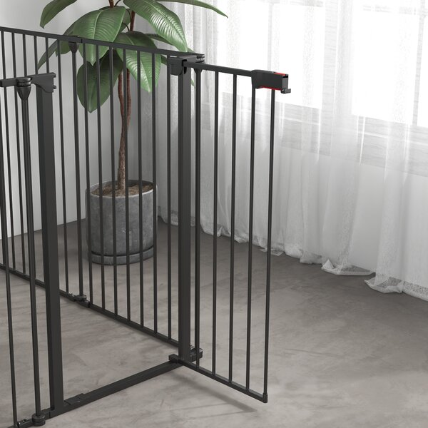PawHut Poarta Pliabila pentru Caini de Talie Medie Siguranta Modulara Metal si Plastic 123x102x90cm Negru | Aosom Romania