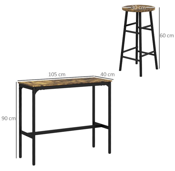 HOMCOM Set Masă și Scaune din MDF și Oțel cu 4 Scaune cu Suport pentru Picioare și Masă Dreptunghiulară, 105x40x90 cm, Maro | Aosom Romania