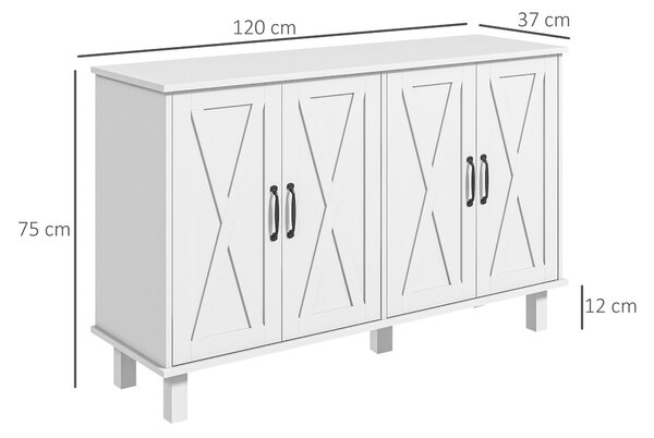 Dulap multifuncțional MDF cu 4 nivele cu 2 rafturi reglabile pentru sufragerie, bucătărie și intrare, 120x37x75 cm, alb HOMCOM | Aosom Romania