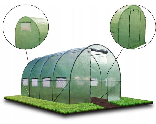 Sera gradina, 4x2.5x2m, solar tip tunel, folie impermeabila cu filtru UV4, 8 ferestre