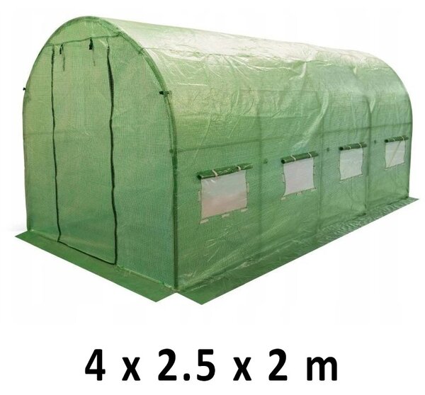 Sera gradina, 4x2.5x2m, solar tip tunel, folie impermeabila cu filtru UV4, 8 ferestre