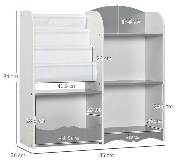 Raft pentru jucării pentru copii Mobilier dormitor din lemn, mobilier pentru sufragerie și creșă, 85x26x84cm, gri ZONEKIZ | Aosom Romania