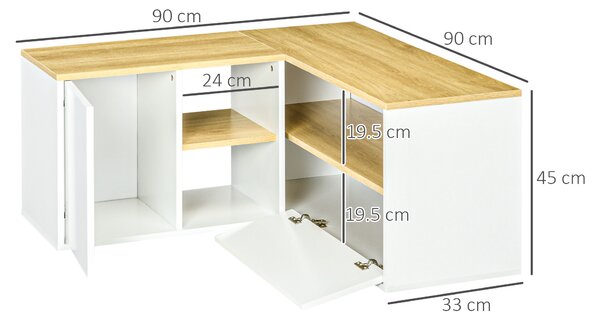 Dulap TV în formă de L pentru televizor de 40" cu 3 rafturi deschise și 2 dulapuri, din PAL, 90x90x45 cm, stejar și alb HOMCOM | Aosom RO