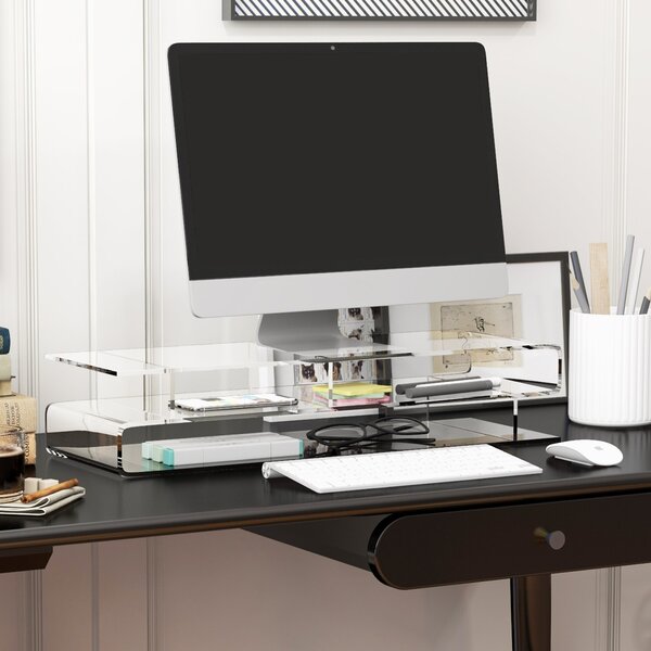 HOMCOM Suport Monitor Acrilic cu Spațiu pentru Tastatură, Organizator Birou Multifuncțional, Transparent, 50.8x19x12 cm | Aosom Romania