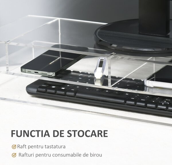 HOMCOM Suport Monitor Acrilic cu Spațiu pentru Tastatură, Organizator Birou Multifuncțional, Transparent, 50.8x19x12 cm | Aosom Romania