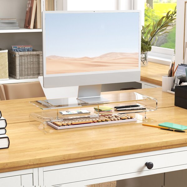 HOMCOM Suport Monitor Acrilic cu Spațiu pentru Tastatură, Organizator Birou Multifuncțional, Transparent, 50.8x19x12 cm | Aosom Romania