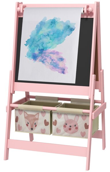 AIYAPLAY Tablă de Scris 3 În-1 pentru Copii 3-8 Ani din Lemn, 54x46,5x93 cm, Roz | Aosom Romania