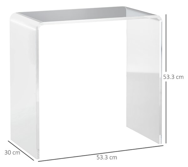 HOMCOM Masă Laterală Acrilică Fără Colturi, Margini Rotunjite, Spațiu Depozitare, 53.3x30.5x53.3cm, Transparent | Aosom Romania