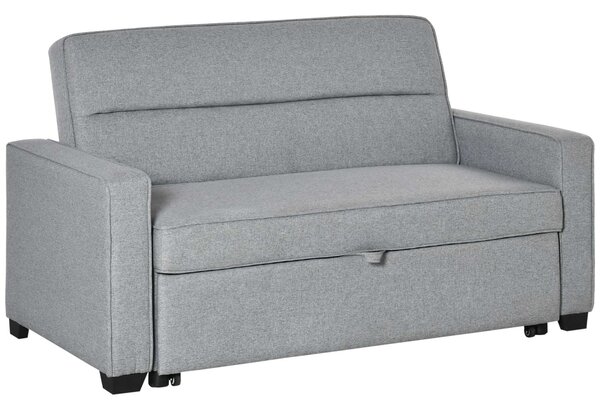Canapea pat HOMCOM cu tapițerie din material textil, 2 locuri cu spatar reglabil pe 3 niveluri, gri | Aosom Romania