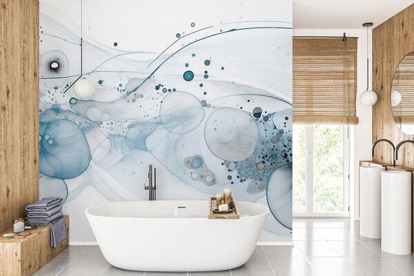 Tapet Artă abstractă cu cerneală, stil fluid, paletă de culori albastre , Fototapet Acuarelă, w02744v2 : Uwalls.ro