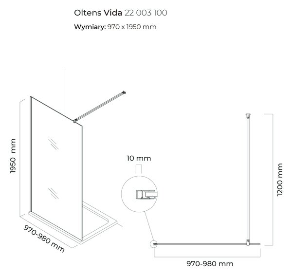 Oltens Vida perete cabină de duș walk-in 100 cm crom luciu/sticla transparentă 22003100
