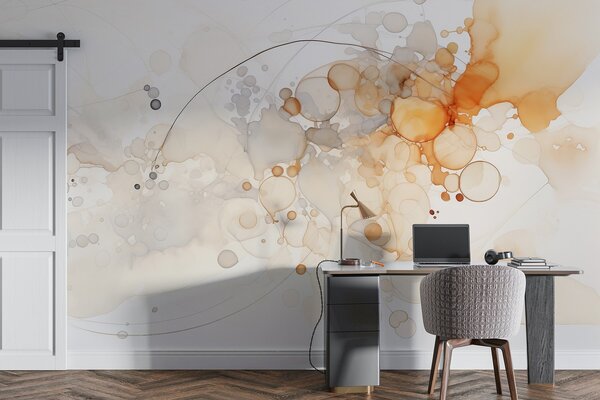 Tapet Artă abstractă fluidă, stil acuarelă, culori portocalii și bej, Fototapet Acuarelă, w02746 : Uwalls.ro