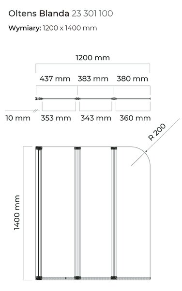 Oltens Blanda paravan cadă 120 cm trei piese crom luciu/sticlă transparentă 23301100