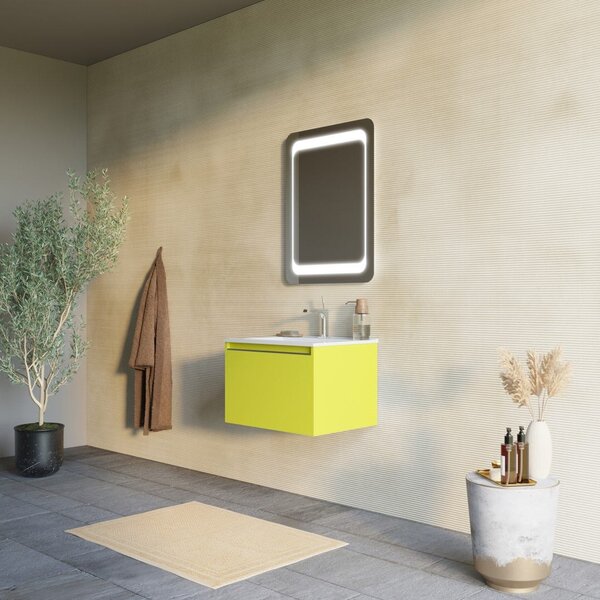 Mobilier Baie, 60 Cm, Verde Olive Mat Cu Lavoar Din Ceramică și Oglindă | Monaco