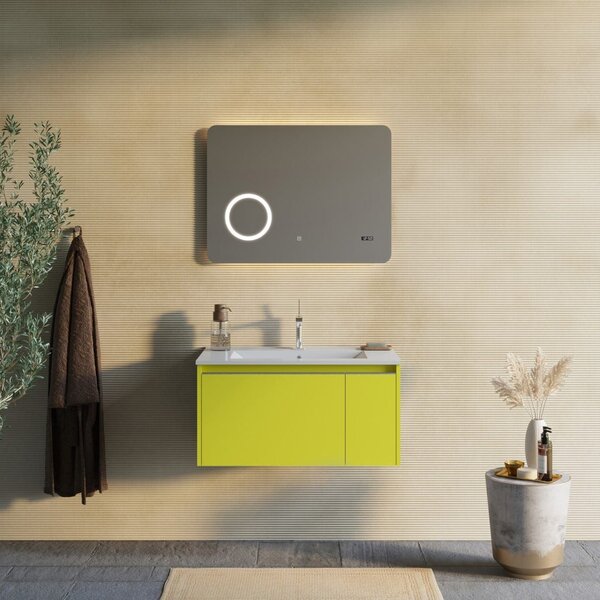 Mobilier Baie Suspendat Verde Olive 80cm și Oglindă Cu Ceas Digital | Monaco