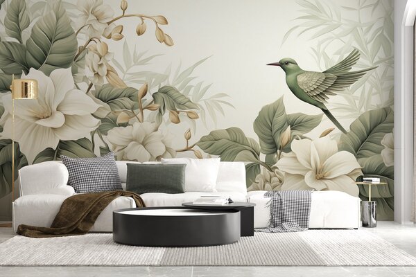 Tapet Peisaj tropical cu flori, Fototapet Acuarelă, w02844 : Uwalls.ro