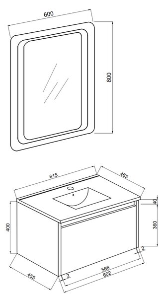Mobilier Baie, 60 Cm, Verde Olive Mat Cu Lavoar Din Ceramică și Oglindă | Monaco