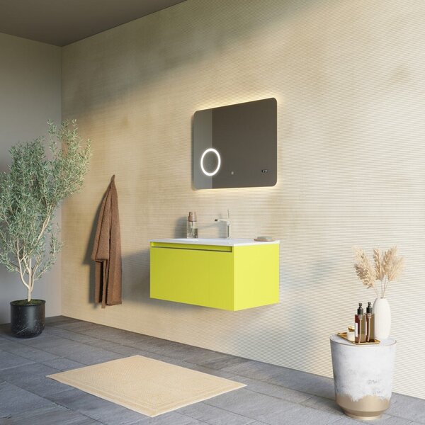 Mobilier Baie Suspendat Verde Olive 80cm și Oglindă Cu Ceas Digital | Monaco