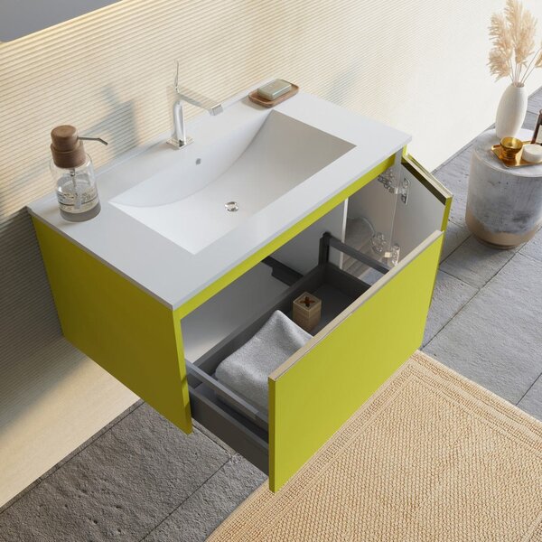 Mobilier Baie Suspendat Verde Olive 80cm și Oglindă Cu Ceas Digital | Monaco