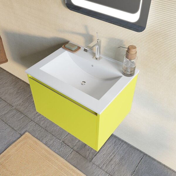 Mobilier Baie, 60 Cm, Verde Olive Mat Cu Lavoar Din Ceramică și Oglindă | Monaco