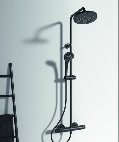 Coloană de duș cu baterie termostatată Ideal Standard Ceratherm T25, negru mat