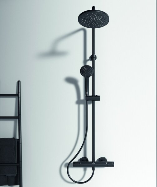Coloană de duș cu baterie termostatată Ideal Standard Ceratherm T25, negru mat