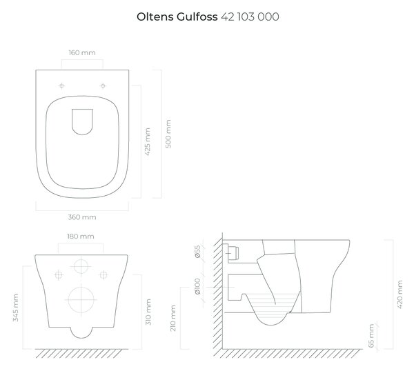 Oltens Gulfoss vas wc agăţat fără margine alb lucios 42503000