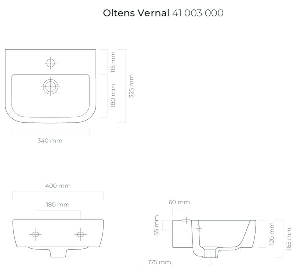 Oltens Vernal lavoar 40x32.5 cm semicircular clasică alb luciu 41003000