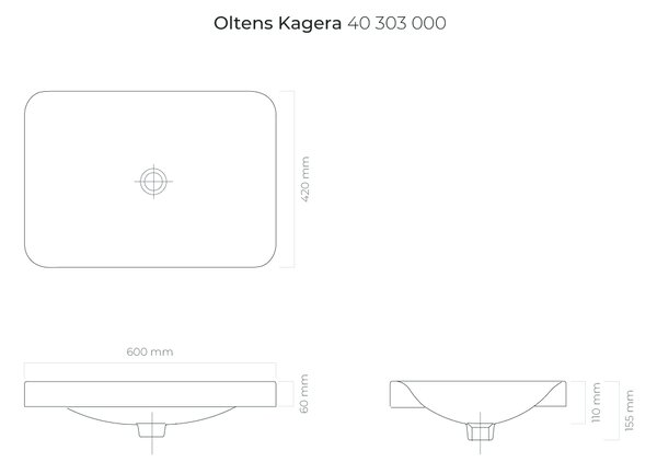 Oltens Kagera lavoar 60x42 cm dreptunghiular de blat alb luciu 40303000