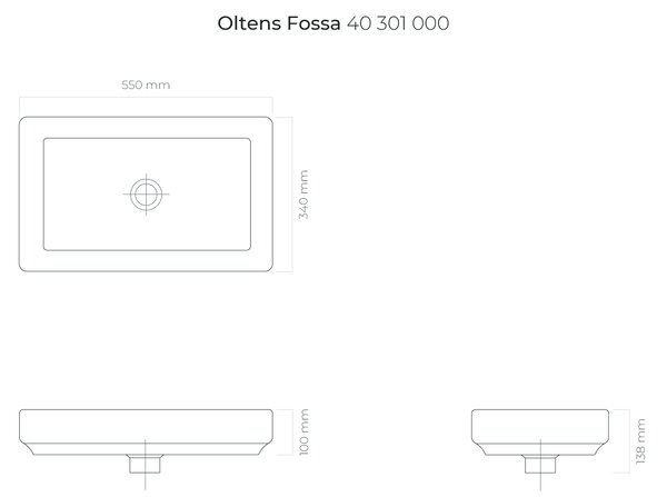 Oltens Fossa lavoar 55x34 cm dreptunghiular de blat alb luciu 40301000