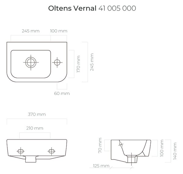 Oltens Vernal lavoar 37x24.5 cm semicircular clasică alb luciu 41005000