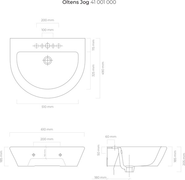 Oltens Jog lavoar 61x49 cm semicircular clasică alb luciu 41001000