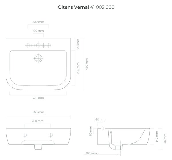 Oltens Vernal lavoar 56x45 cm semicircular clasică alb luciu 41002000