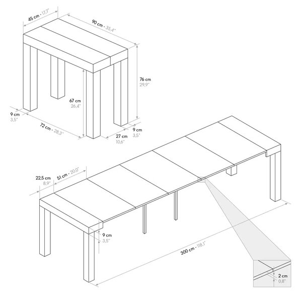 Consola extensibila tip masa ADELLE - TAUPE BEJ - 300 CM/90 CM /76 CM - 12