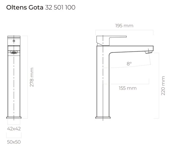 Oltens Gota baterie lavoar stativ crom 32501100