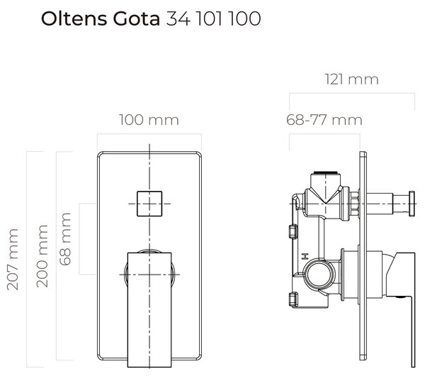 Oltens Gota baterie cadă-duș ascuns crom 34101100
