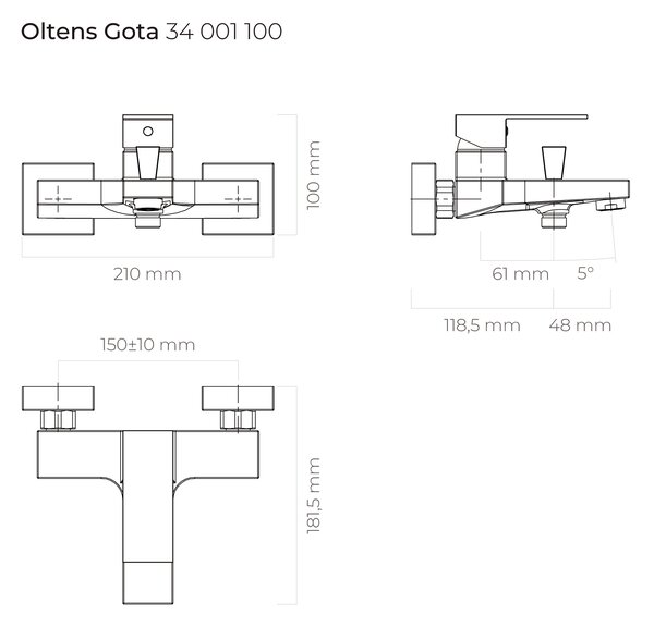 Oltens Gota baterie cadă-duș perete crom 34001100