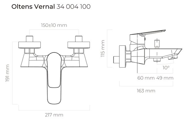 Oltens Vernal baterie cadă-duș perete crom 34004100
