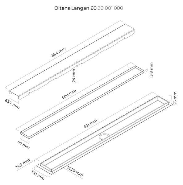 Oltens Langan rigolă duș 60 cm oţel 30001000