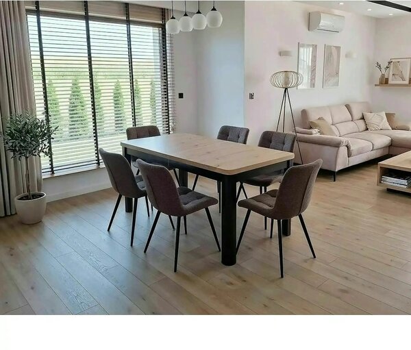 Masă extensibilă OSKAR, stejar artizanal/negru, PAL laminat/MDF, 120–2