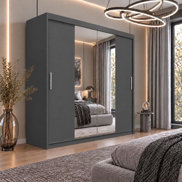 Dressing Alex, 200x60x200cm, cu oglinda, Antracit, Pal 18 mm