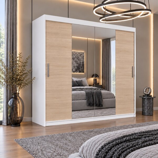 Dressing Alex, 200x60x200cm, cu oglinda, Alb Sonoma, Pal 18 mm
