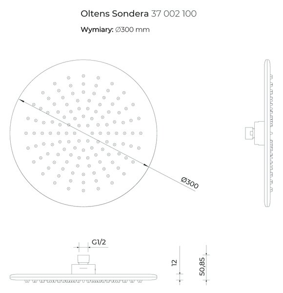 Oltens Sondera cap de duș 30x30 cm rotund crom 37002100
