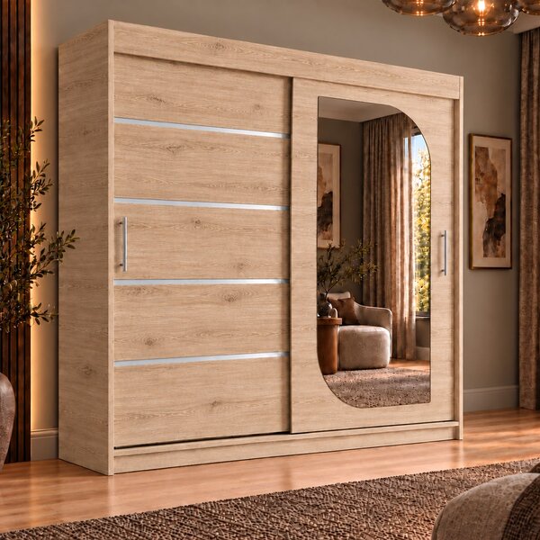 Dressing Alkam 2 usi -argintiu, 180x60x200cm, cu oglinda, Stejar Sonoma, Pal 18 mm