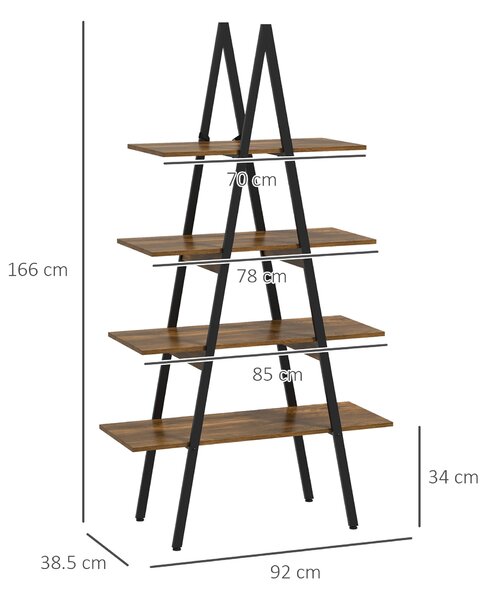 Raft Biblioteca Stil Industrial din PAL si Otel in Forma de A, 92x38.5x166 cm, Maro si Negru HOMCOM | Aosom Romania